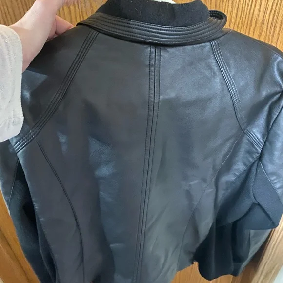 Faux Leather Rib Knit Biker Jacket - Picture 8 of 8